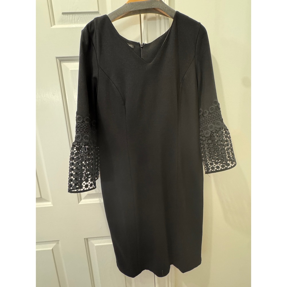 Talbots Womens Black V-Neck Sheath Dress Lace‎ Bell Sleeve Size 10 NWT 51288990